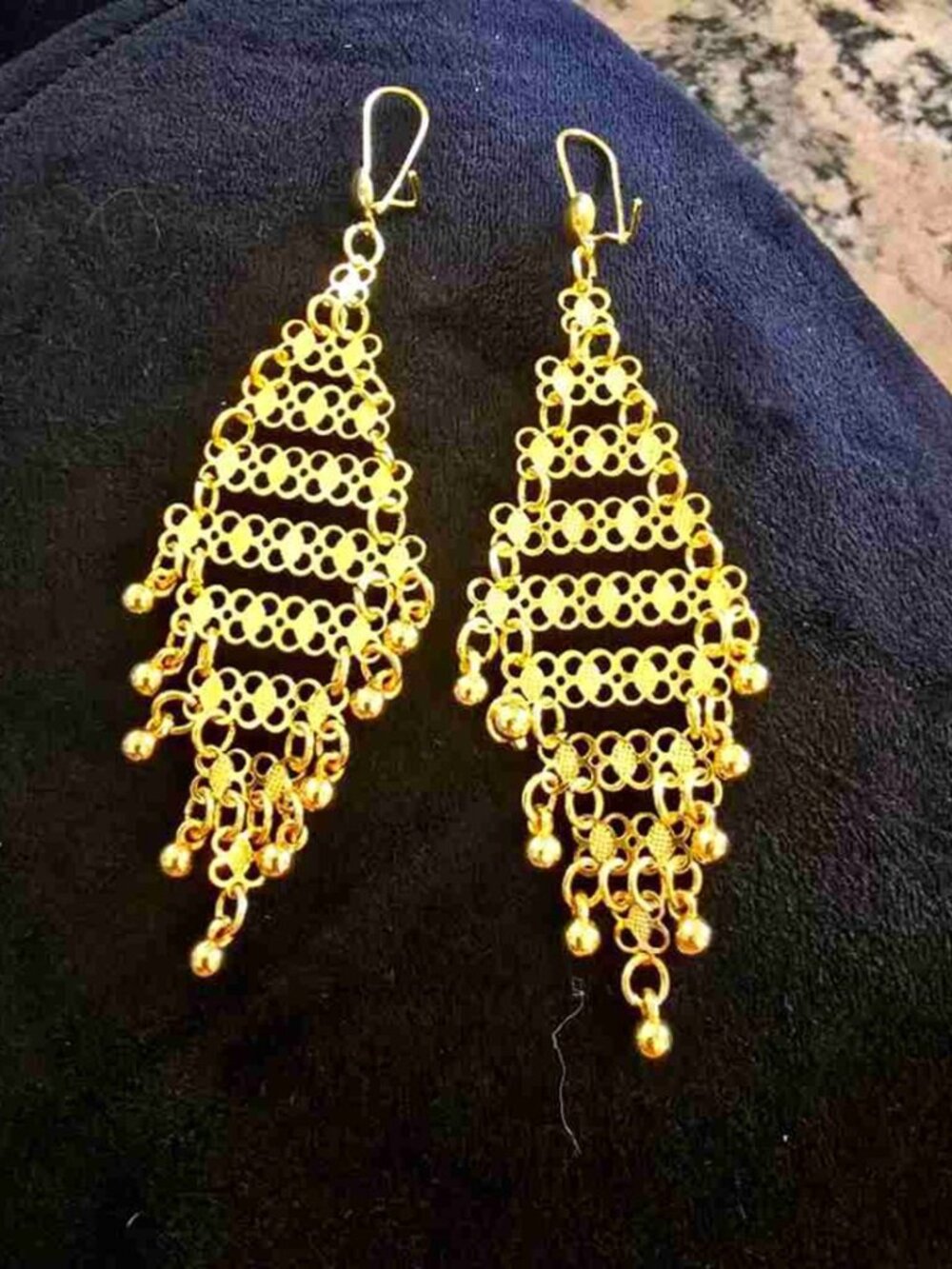 Long Ethnic Gold Filigree Dangle Earrings Boho Evening Party Ear Drops